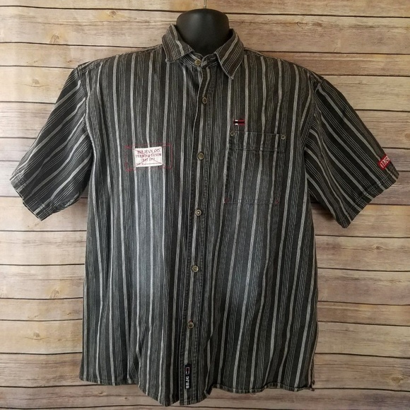 Vintage Bugle Boy Mens L Striped Button Up Front - Picture 1 of 6